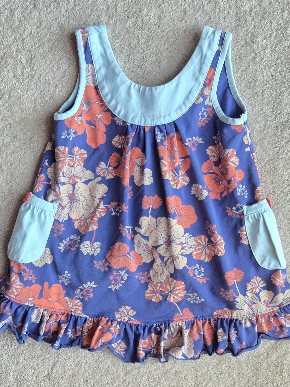 Matilda Jane Blue Floral Pocket Tank Top with Coral & Cream Flowers